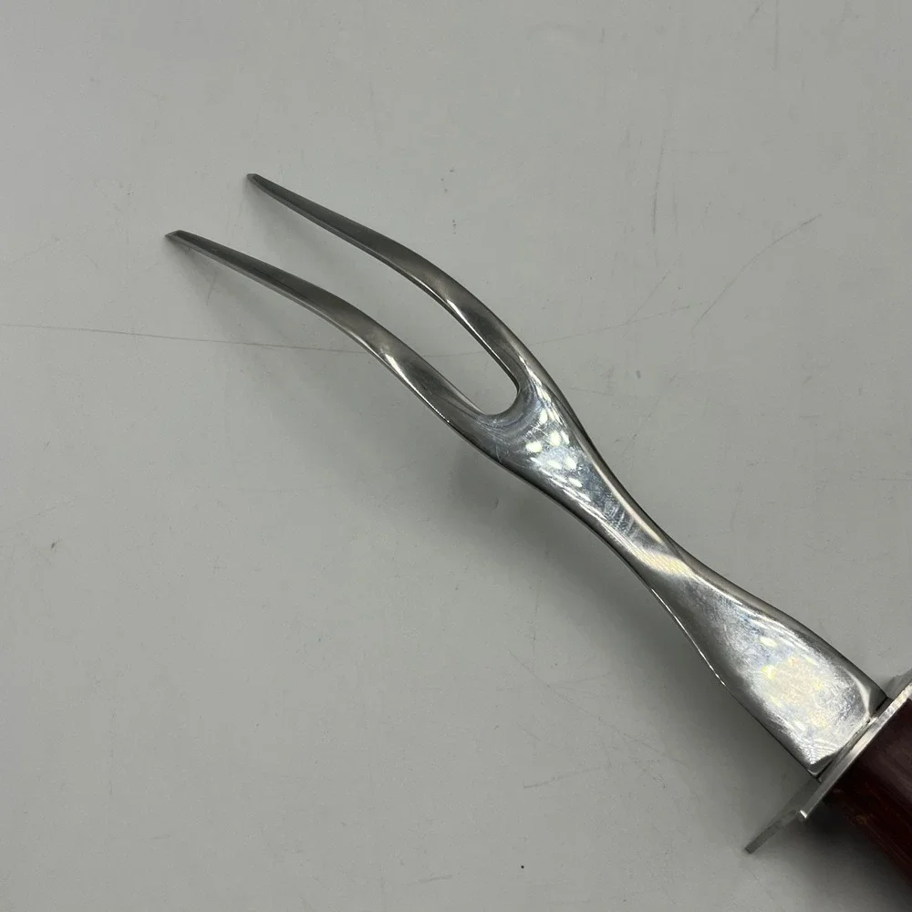 Wear-Ever Carving Fork Brown Wood Handle Stainless Steel 205 EUC Vintage